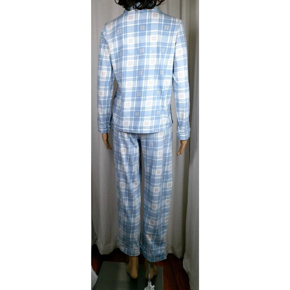 Poppy Clay Organic Cotton Pajama Set Blue Plaid Button Front Lounge Cottagecore